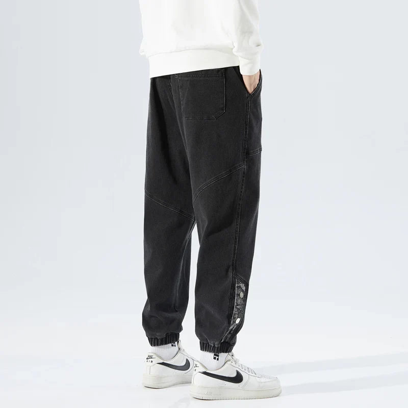 Strækbare afslappede herre denim joggers - løstsiddende tilspidsede, denim