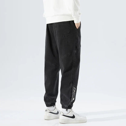 Strækbare afslappede herre denim joggers - løstsiddende tilspidsede, denim