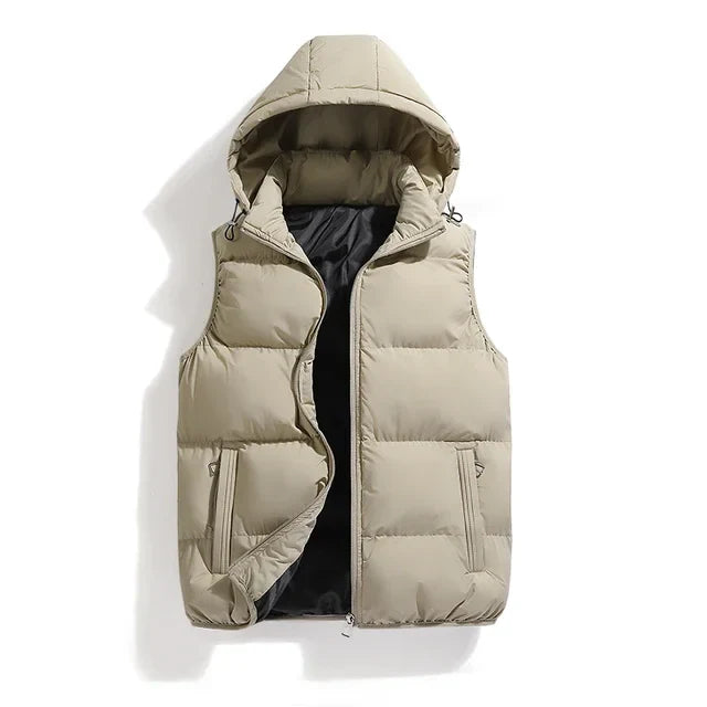 Insulating Men’s Puffer Vest - Hooded, Cotton, For Winter