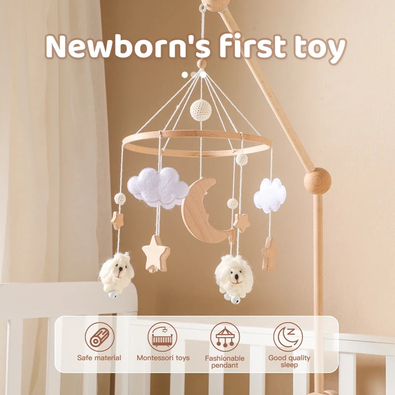 Wooden Felt Animal Crib Mobile With Soothing Calming Music