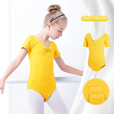 Body morbido da balletto per ragazze - scollo con coulisse, arricciatura frontale, maglia di cotone, per lezione di danza
