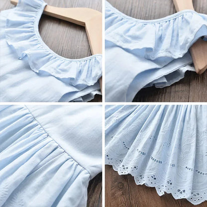 Lightweight and flattering girls' dress - bow-front, cotton eyelet fabric, party wear