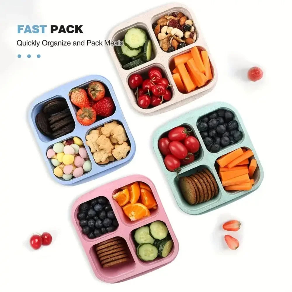 Portable 4-Compartment Snack Containers - Reusable Meal Prep for Kids & Adults, Leak-Proof Storage