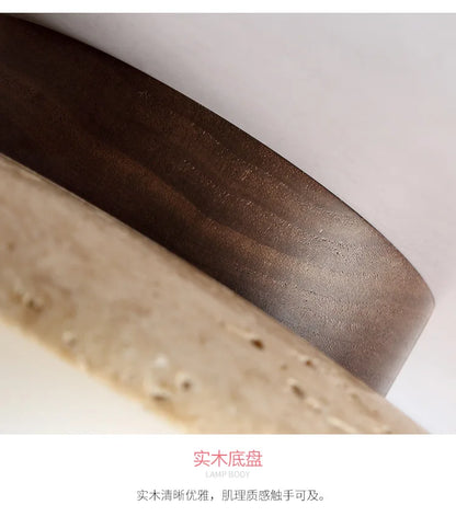 Japandi Travertine Ceiling Light Wood Cap Round Mid Century Lamp