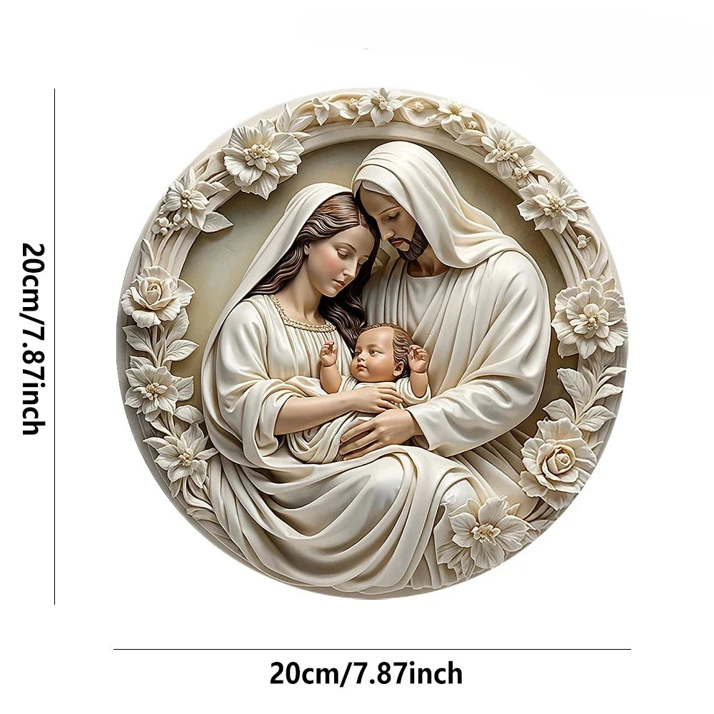 Wooden Nativity Scene Ornament Circular Wall Hanging 7.87in Handcrafted Mary Jesus Joseph Christmas Decor Gift 2025