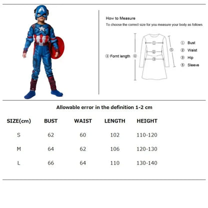 Captain America Boys Superhero Muscle Print Jumpsuit Halloween Cosplay Costume for Kids 2026