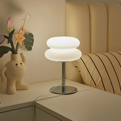 Lampada da tavolo crema paralume in plastica lampada da comodino a fungo autunno 2025 dimmerazione tricolore USB LED inclusi atmosfera accogliente