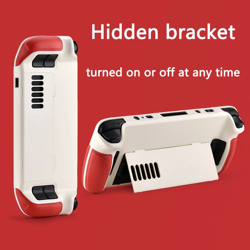 Funda para Steam Deck con envoltura de piel de vaca, agarre de cuero, carcasa rígida y soporte