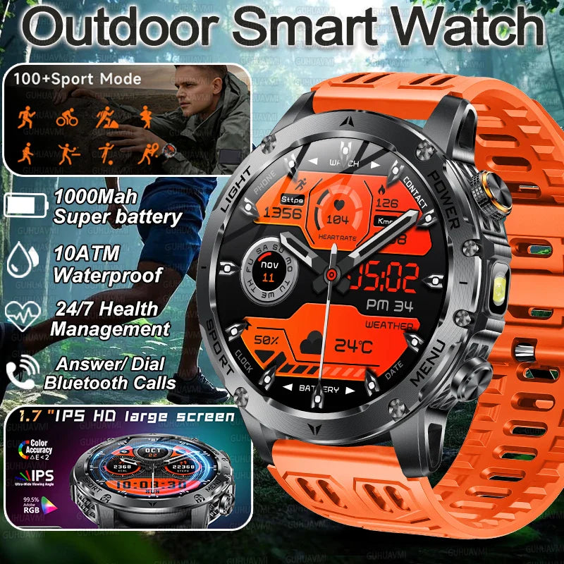 Smart Watch Military Grade Outdoor Fitness Tracker 10ATM Waterproof 100 Plus Sports Modes Fall 2025 Gift