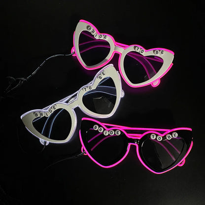 Retro LED Flashing Sunglasses for Bachelorette Party, Pink Heart Glasses, Wedding Props, Valentine's Day Decor
