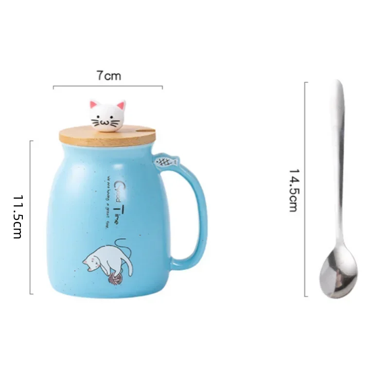 Ceramic Mug With Wooden Lid And Spoon Cute Cartoon Cat Design Gift Ready Spring 2026 Kitchen Essential