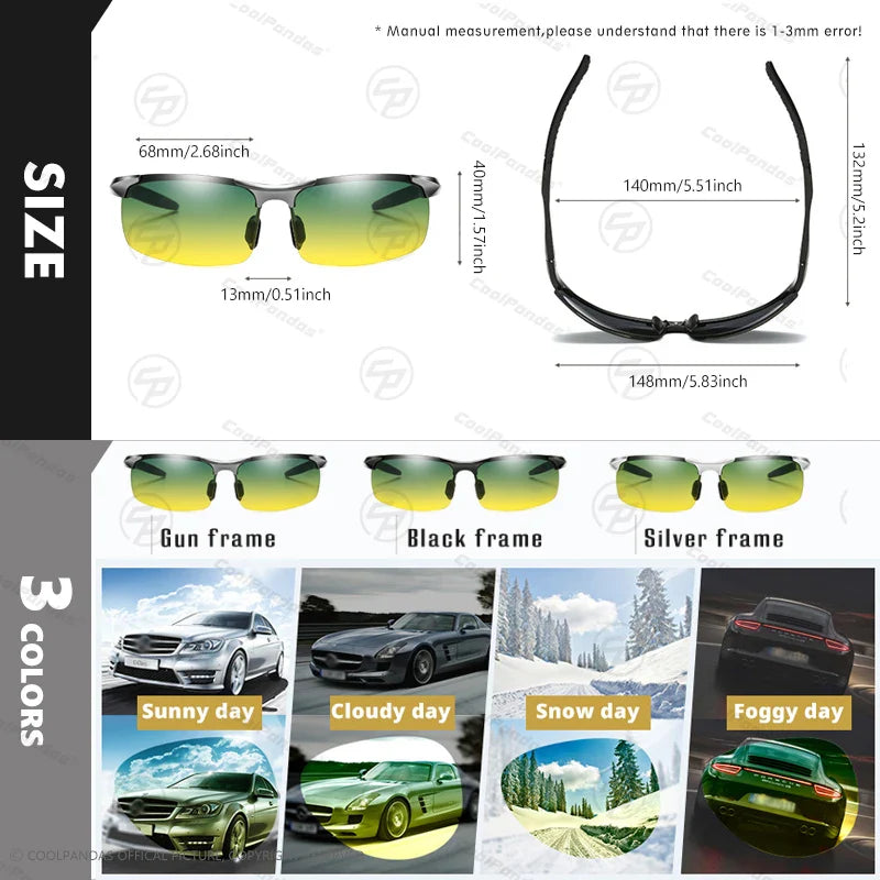 Photochromic Sunglasses Rimless Polarized Driving Night Vision Anti Glare Summer 2025