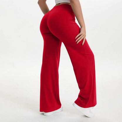 Zachte en flatterende dames yogabroek - midtaille rechte pijp, nylon/elastaan mix, voor sportschool en pilates