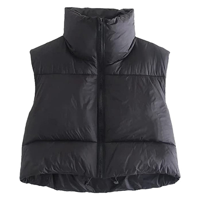 Warm Women’s Puffer Vest - Cropped Boxy, Polyester, Winter