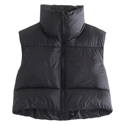 Warm Women’s Puffer Vest - Cropped Boxy, Polyester, Winter