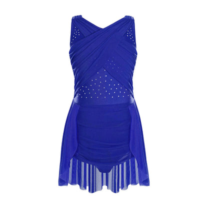 Lightweight Girls' Leotard - Rhinestone Embellished, Mesh Skirt, Polyester/Nylon/Elastane, For Ballet, Gymnastics