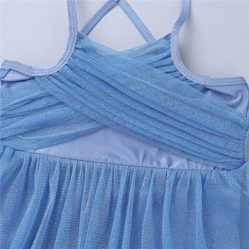 Lightweight Girls' Dance Dress - Flowy, Glittery Mesh, Ballet & Gymnastics Costume