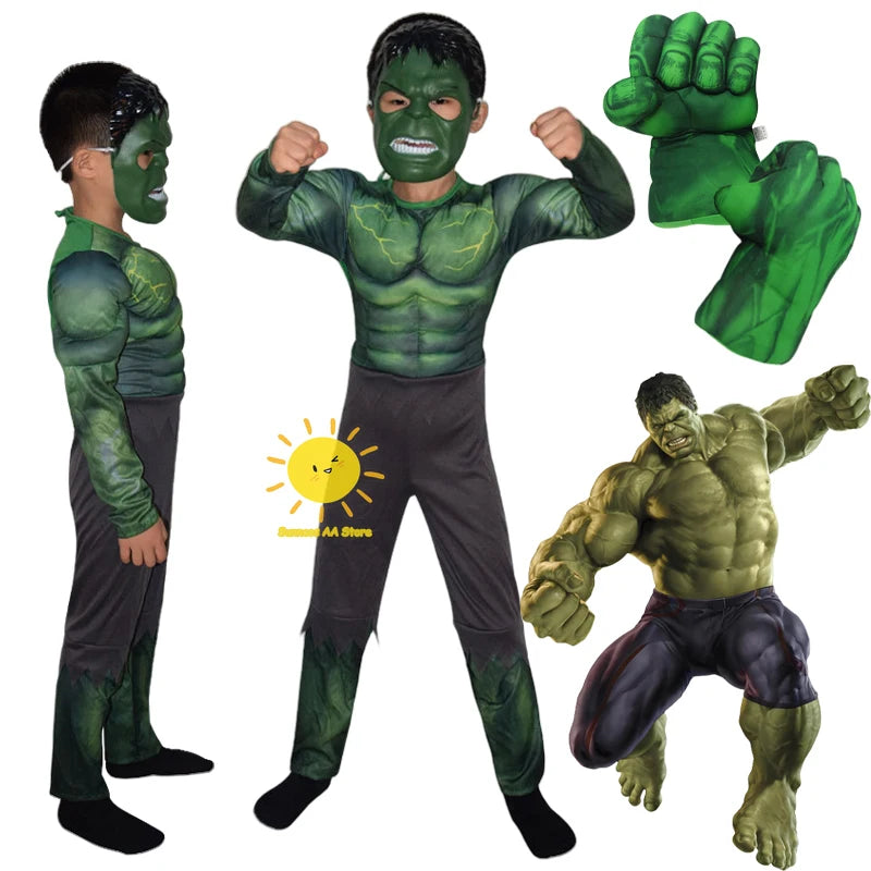 Hulk Bruce Banner-spierkostuumset voor Halloween, cosplaykostuum met handschoenen voor mannen, carnaval en feest 2026