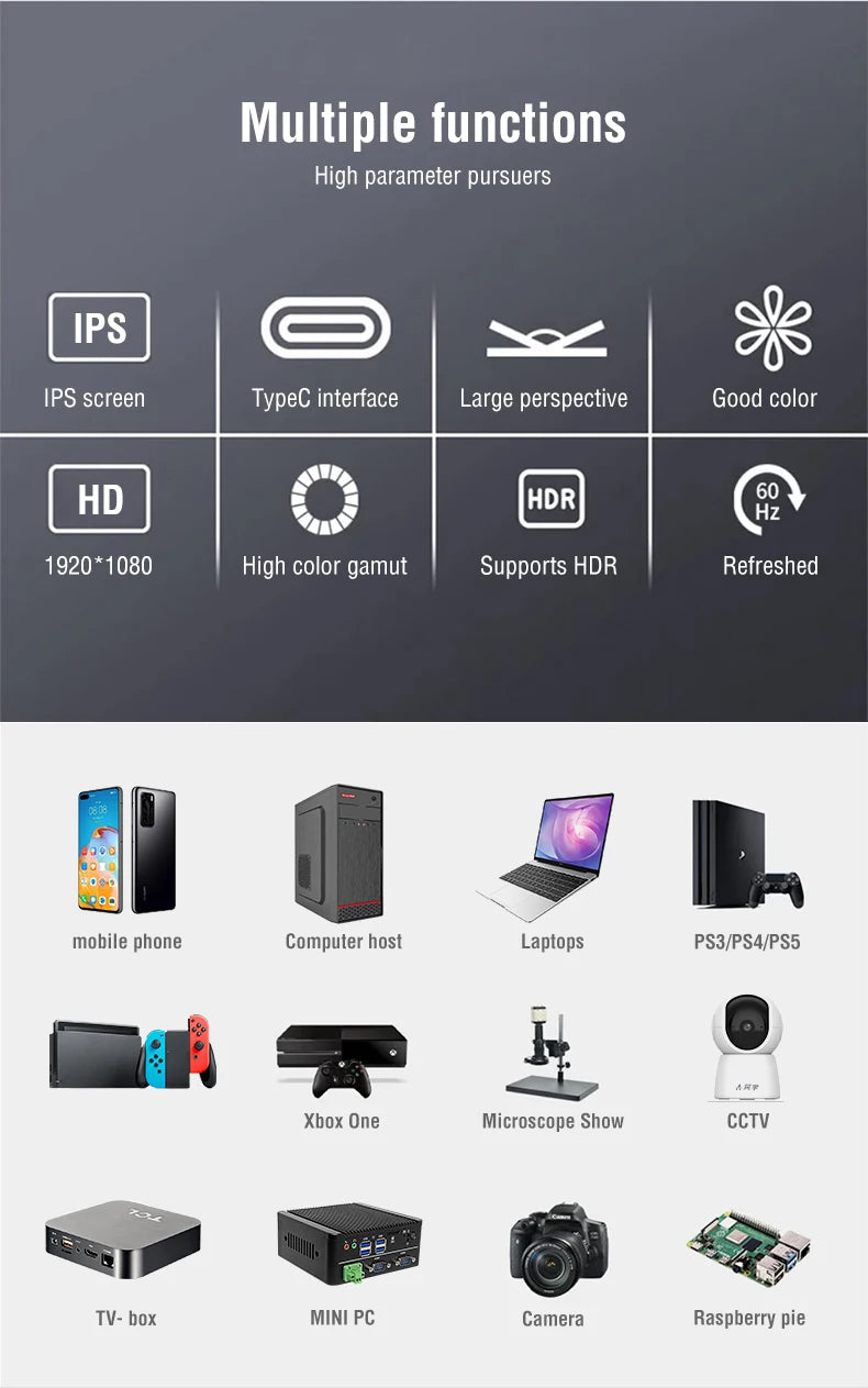 Bærbar 15,6 tommers berøringsskjerm 1080p HDR-spilling på farten
