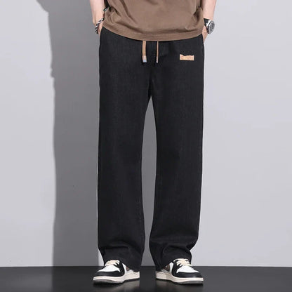 Jeans elásticos para hombre de pierna ancha - Cintura con cordón, denim