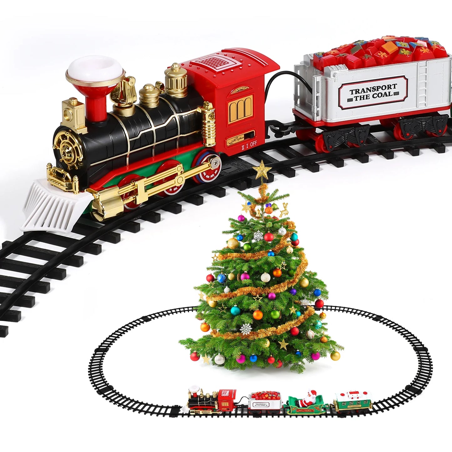 Electric Christmas Train Set for Kids - Colorful Plastic Model with Tracks, Realistic Sounds & Lights, Perfect Holiday Gift