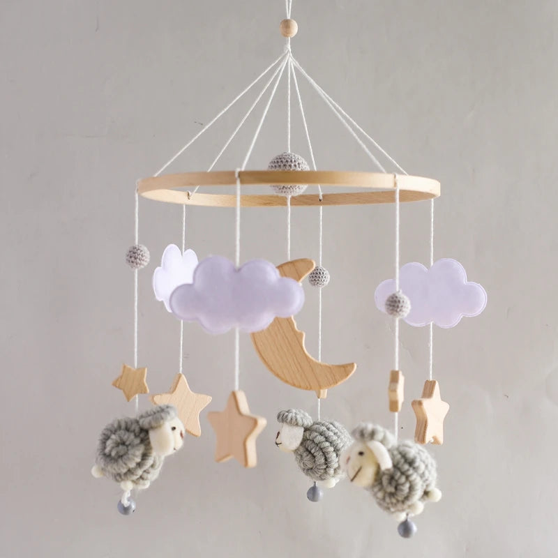 Wooden Felt Animal Crib Mobile With Soothing Calming Music