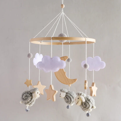 Wooden Felt Animal Crib Mobile With Soothing Calming Music