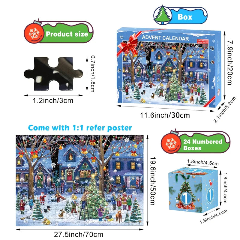 Christmas Jigsaw Advent Calendar Puzzle - 1008 Piece Countdown to Christmas Gift for All Ages