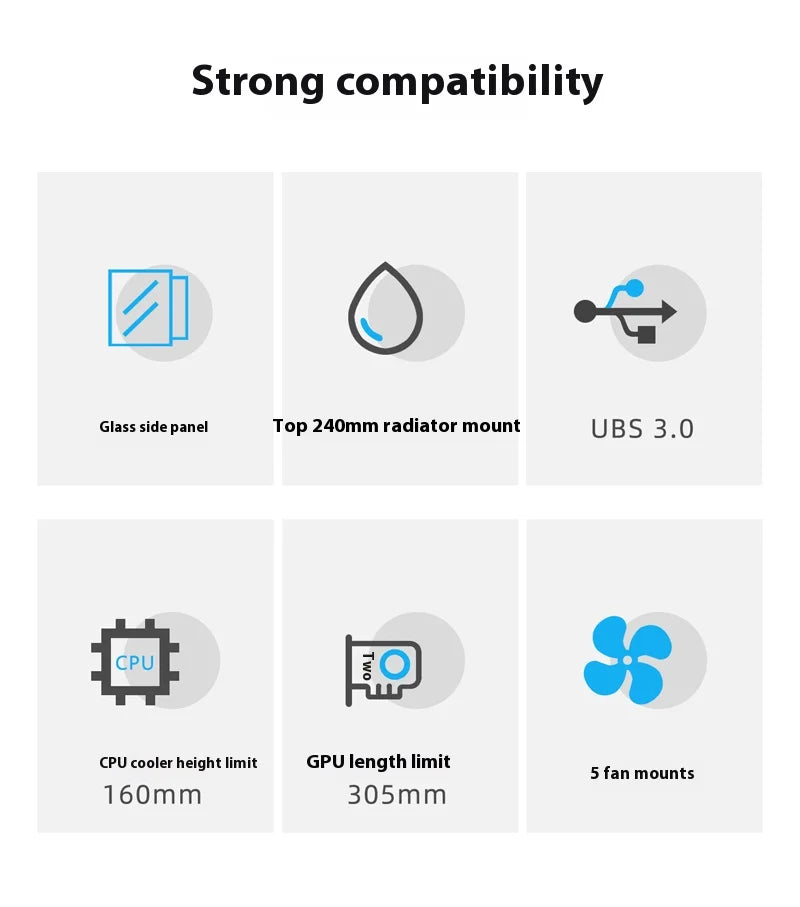 Mini ITX PC kabinet 240mm vandkøling MicroATX chassis