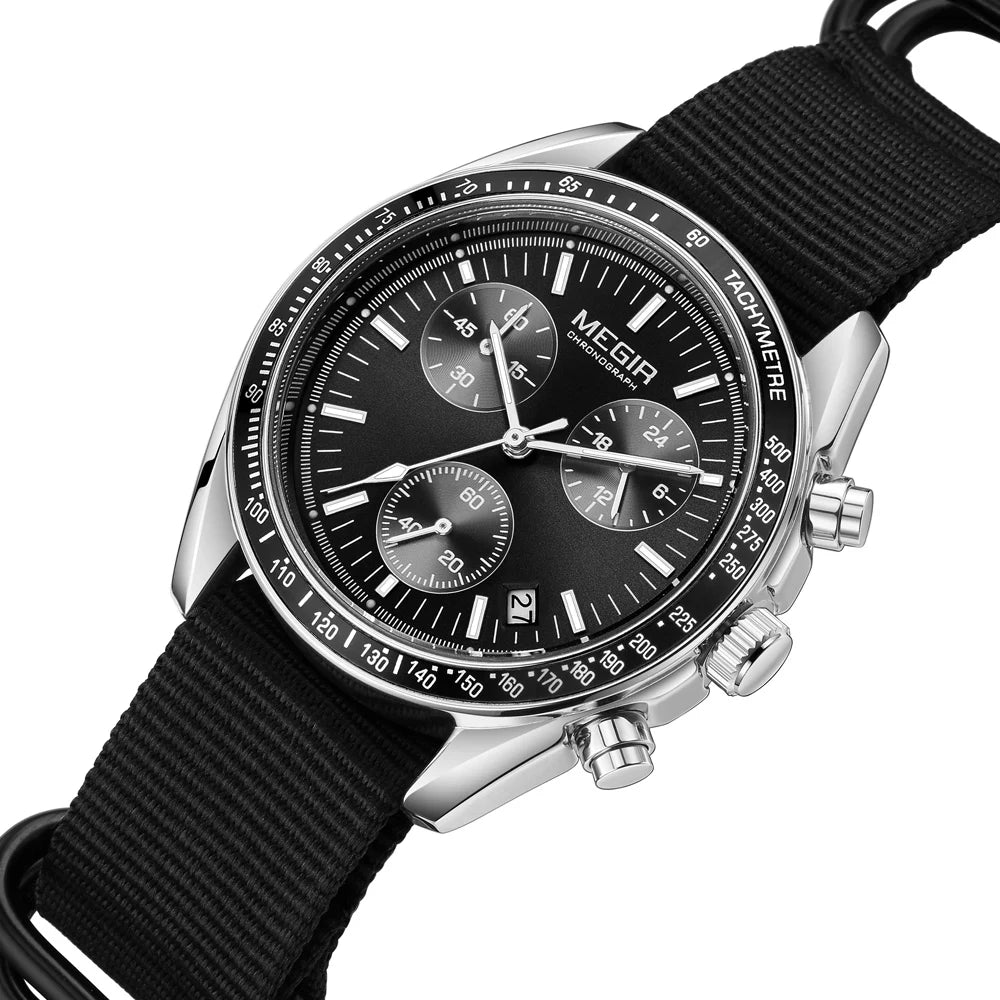 Reloj cronógrafo de cuarzo con correa de nylon azul resistente al agua