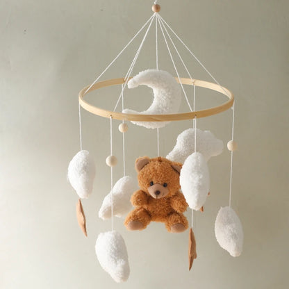 Wooden Crib Mobile Felt Bear Musical Newborn Sensory Toys