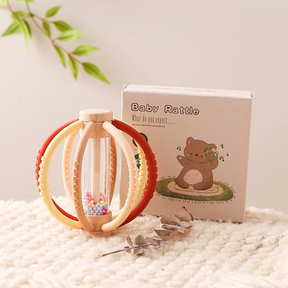 Baby Rattle Silicone Teether Wooden Newborn Sensory Toys