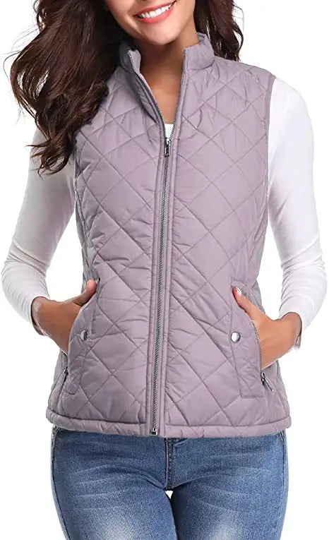 Lightweight Women Quilted Vest - Stand Collar Cotton Winter
