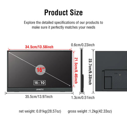 16 Inch Draagbare Touch Monitor 1920x1200 HDR10 Laag Blauw