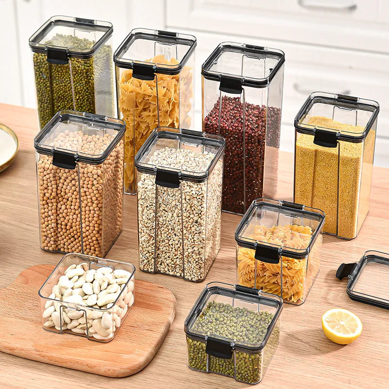 Large Capacity Sealed Storage Jars Set - Moisture-Proof Kitchen Organizers, 5 Sizes for Spices & Grains