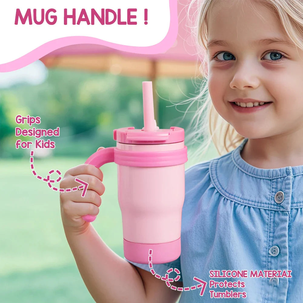 Botella Térmica para Niños 420ML Vaso Aislado de Acero Inoxidable con Asa y Pajilla, Regalo de Navidad 2025
