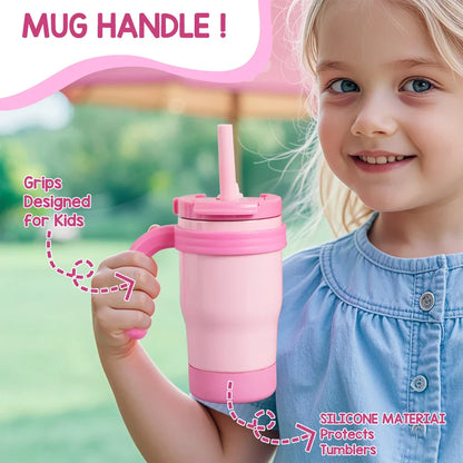 Botella Térmica para Niños 420ML Vaso Aislado de Acero Inoxidable con Asa y Pajilla, Regalo de Navidad 2025