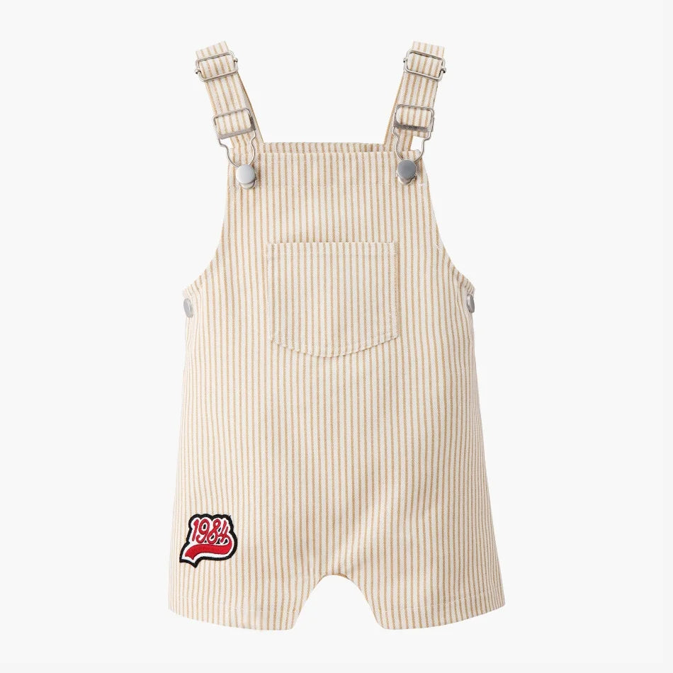 Soft Unisex Kids' Clothing - Patchwork Pinstripe Summer Outfit, Cotton-Polyester, Casual Family Wear