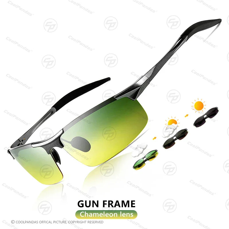 Photochromic Sunglasses Rimless Polarized Driving Night Vision Anti Glare Summer 2025