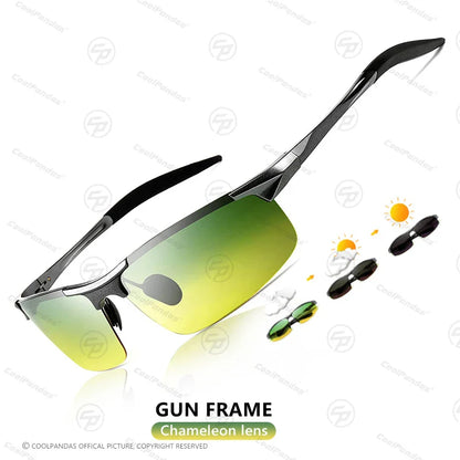 Photochromic Sunglasses Rimless Polarized Driving Night Vision Anti Glare Summer 2025