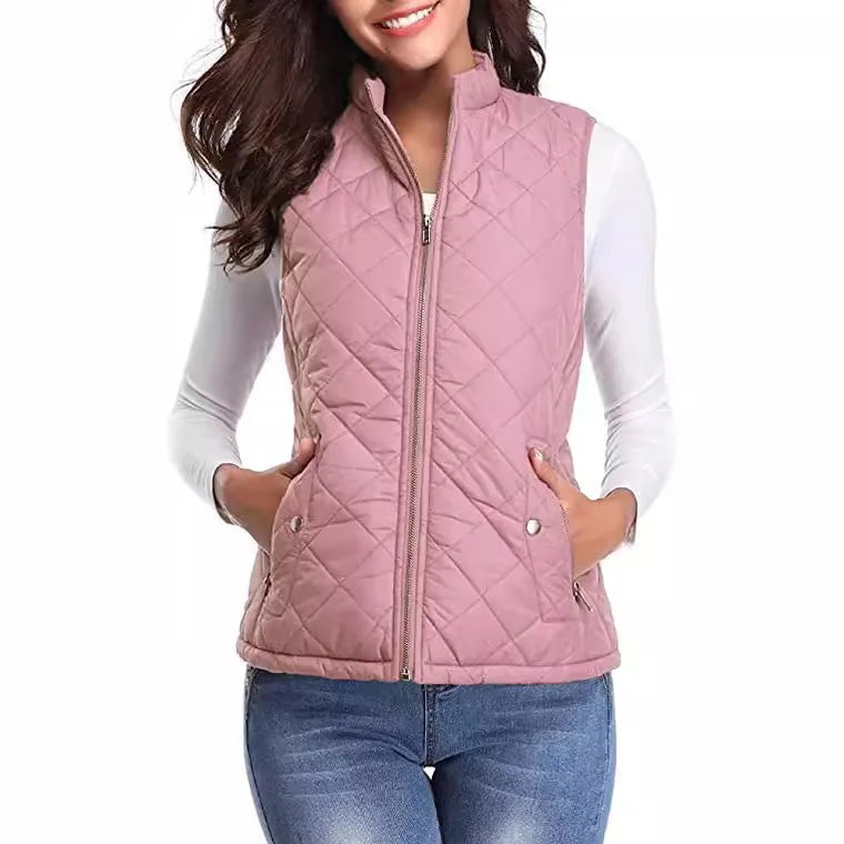 Lightweight Women Quilted Vest - Stand Collar Cotton Winter