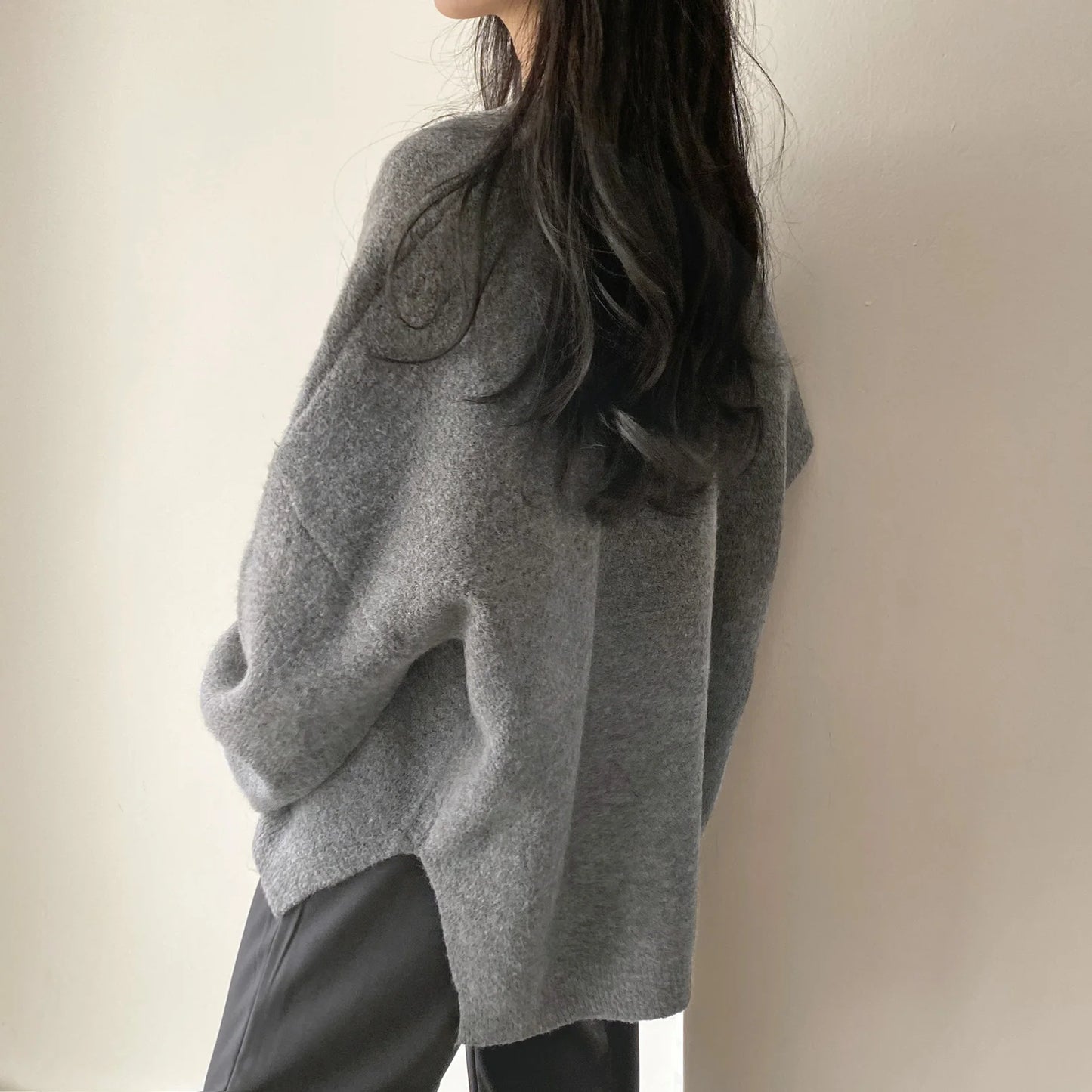 Oversized Cozy Women's Pullover - O Neck, Knit, Office Wear