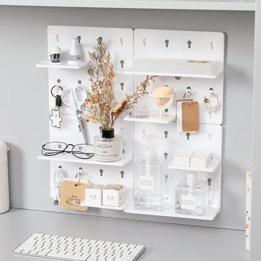 Punch-Free Wall Shelf Organizer with Home Organizers, No Drilling, Kitchen & Bedroom Pegboard Holder