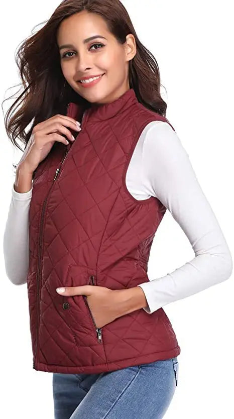Lightweight Women Quilted Vest - Stand Collar Cotton Winter