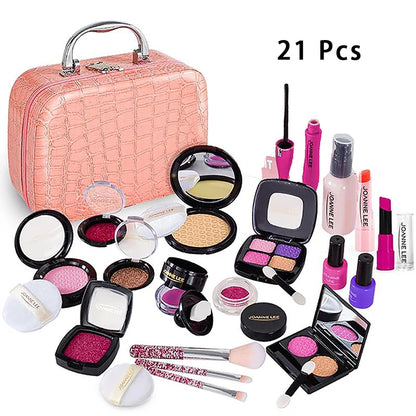 Kids Makeup Set - Pretend Play Kit With Lipstick Nail Polish Eye Shadow In Leopard Case CE Certified Toy Back To School