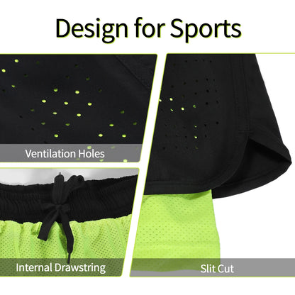 Stretchy men's 2-in-1 running shorts - longer liner, polyester blend, for jogging and gym