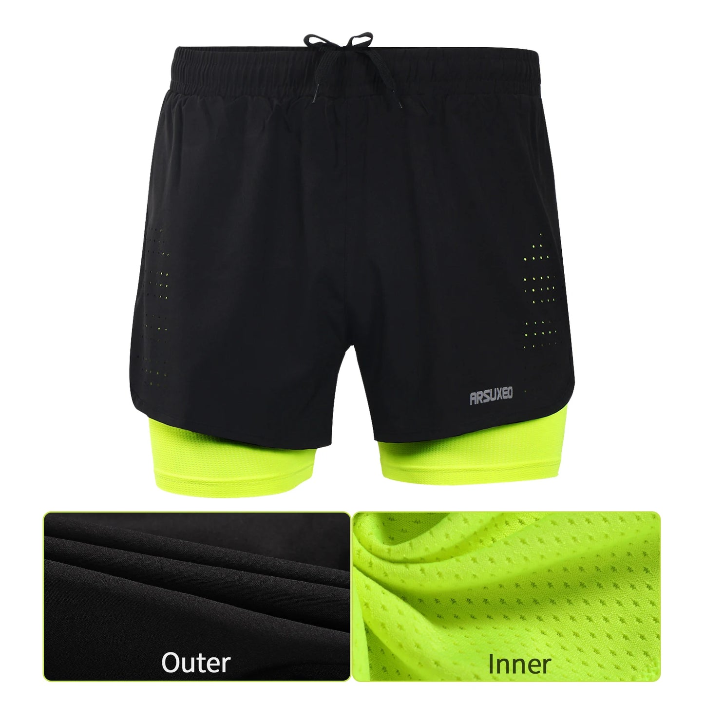 Stretchy men's 2-in-1 running shorts - longer liner, polyester blend, for jogging and gym
