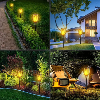 LED Solar Flame Torch Light - Waterproof Outdoor Garden Decoration, Flickering Lawn Lamp