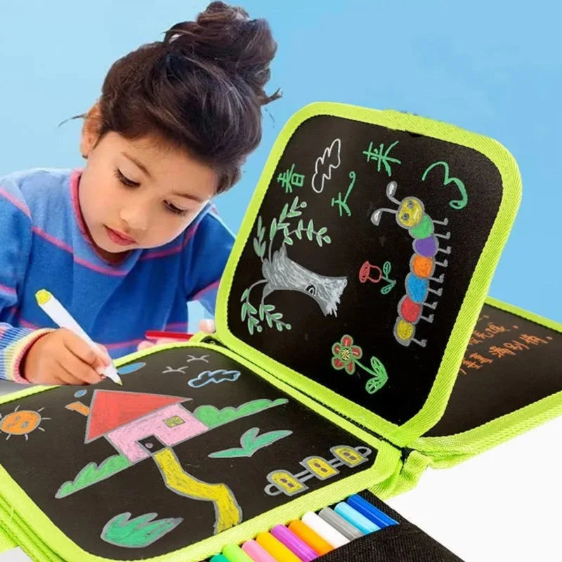 6-Sided Magic Drawing Board for Kids - Educational Erase Board with 3 Chalk Pens, Transparent & Black Sides, Fun Coloring Activity