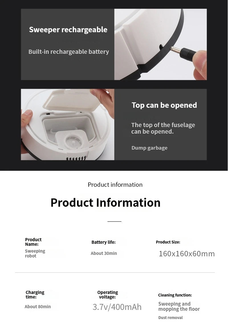 Robot spazzante a aspirazione 3 in 1 Mini spazzatrice automatica